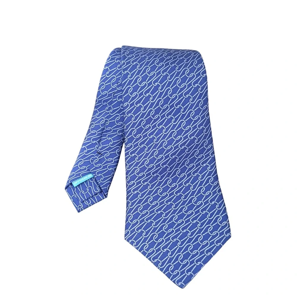 JMcL Blue Silk Necktie‎ Chain Link Pattern Business Formal Men's Tie